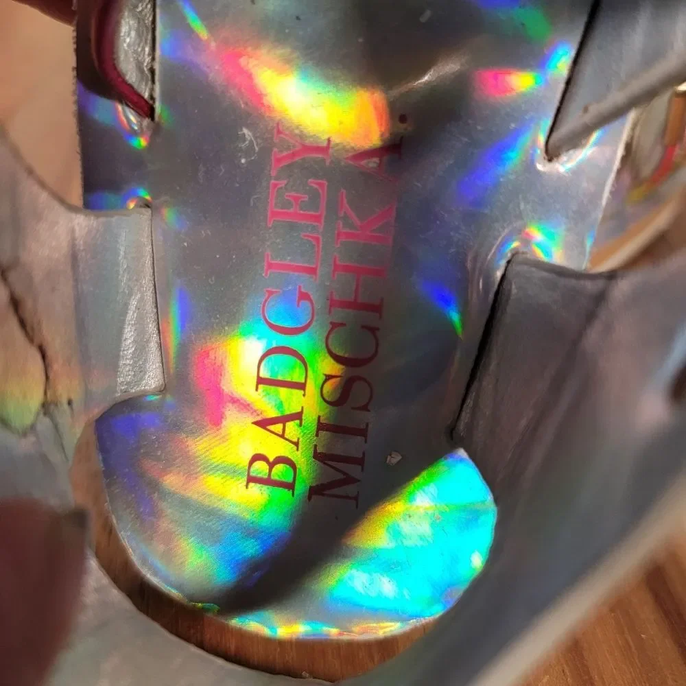 Badgley Mishka Holographic Rainbow Sandals Designer Toddler Size 5